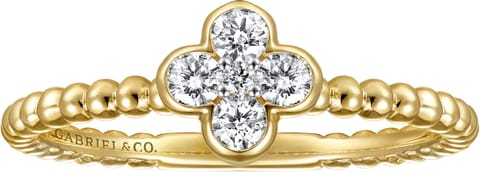 Floral 14K Yellow Gold Prong Setting Diamond Open Anniversary Band