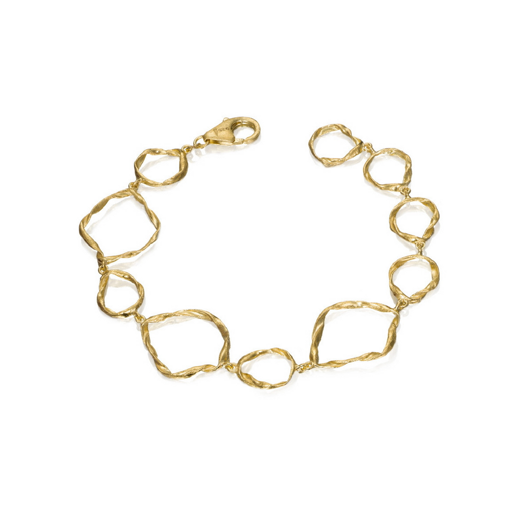 Unique Sterling Silver Circle Link Bracelet in 18K Gold Plating