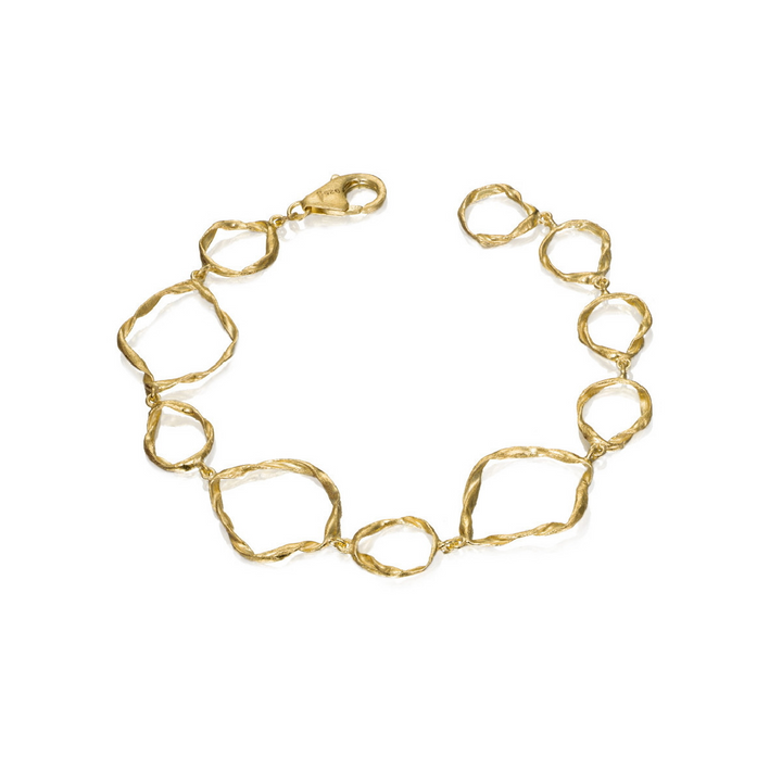Unique Sterling Silver Circle Link Bracelet in 18K Gold Plating
