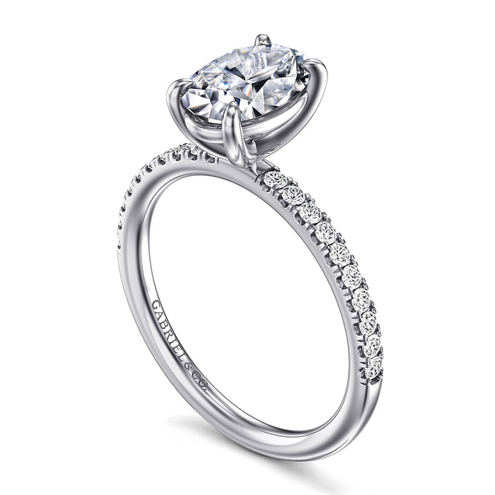 14K White Gold Straight Accented Oval Diamond Semi-Mount Ring 0.20CTW.