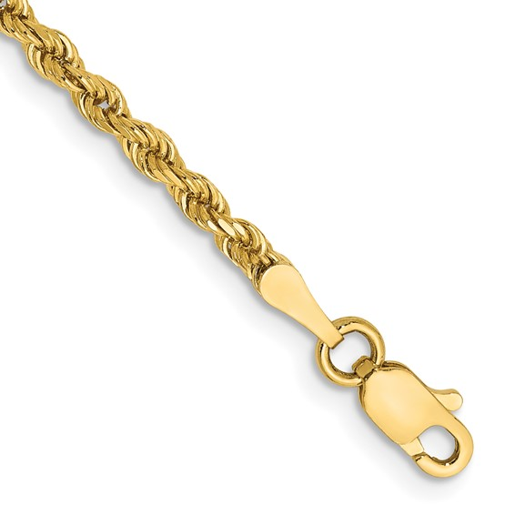 14K Yellow Gold 2.5mm Semi-Solid Diamond-Cut Rope Chain (7in)