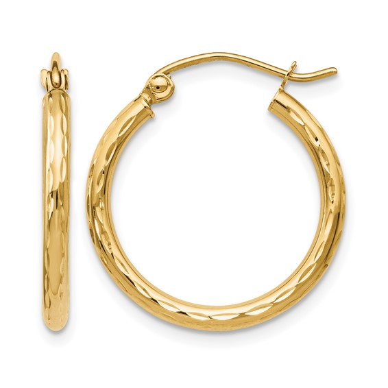 10K Yellow Gold Textured Hinged Hoop Earrings 20mm