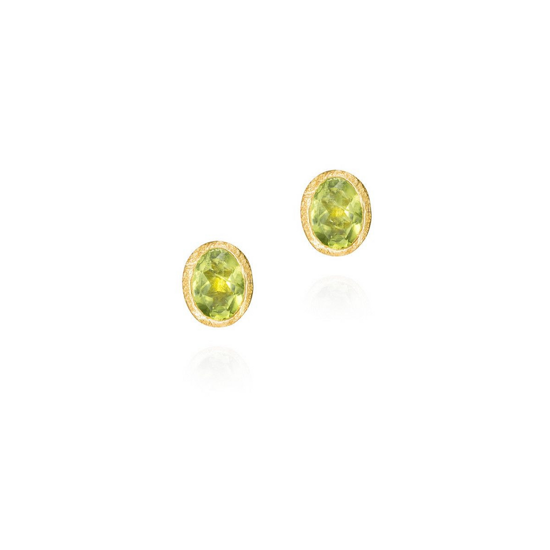 Sterling Silver Natural Peridot Stud Earrings in 18k Gold Plating