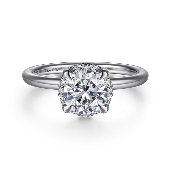 14K White Gold Halo Solitaire Round Diamond Semi-Mount Ring 0.06CTW.
