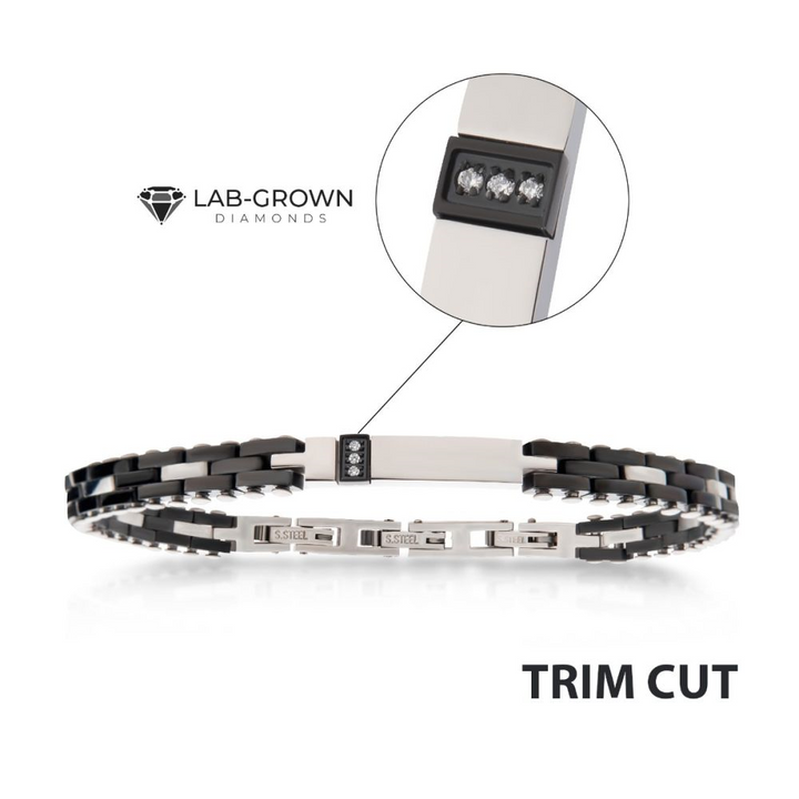 Trim Cut with Genuine Lab-Grown Clear Diamonds Two Tone Black IP Bracelet