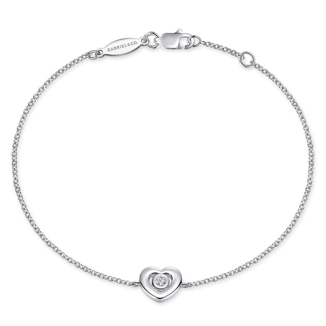 Sterling Silver White Sapphire Heart Chain Bracelet