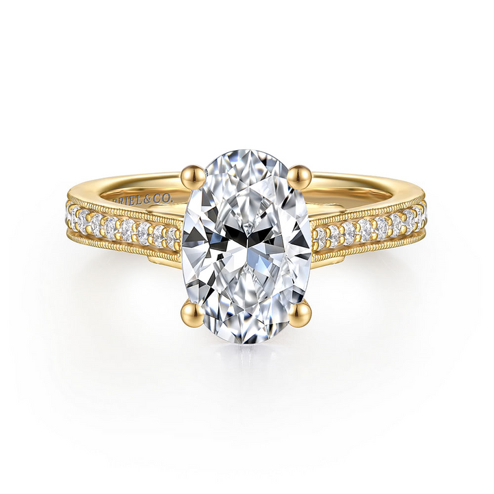 14K Yellow Gold Vintage Pave Oval Diamond Semi-Mount Ring 0.25CTW.