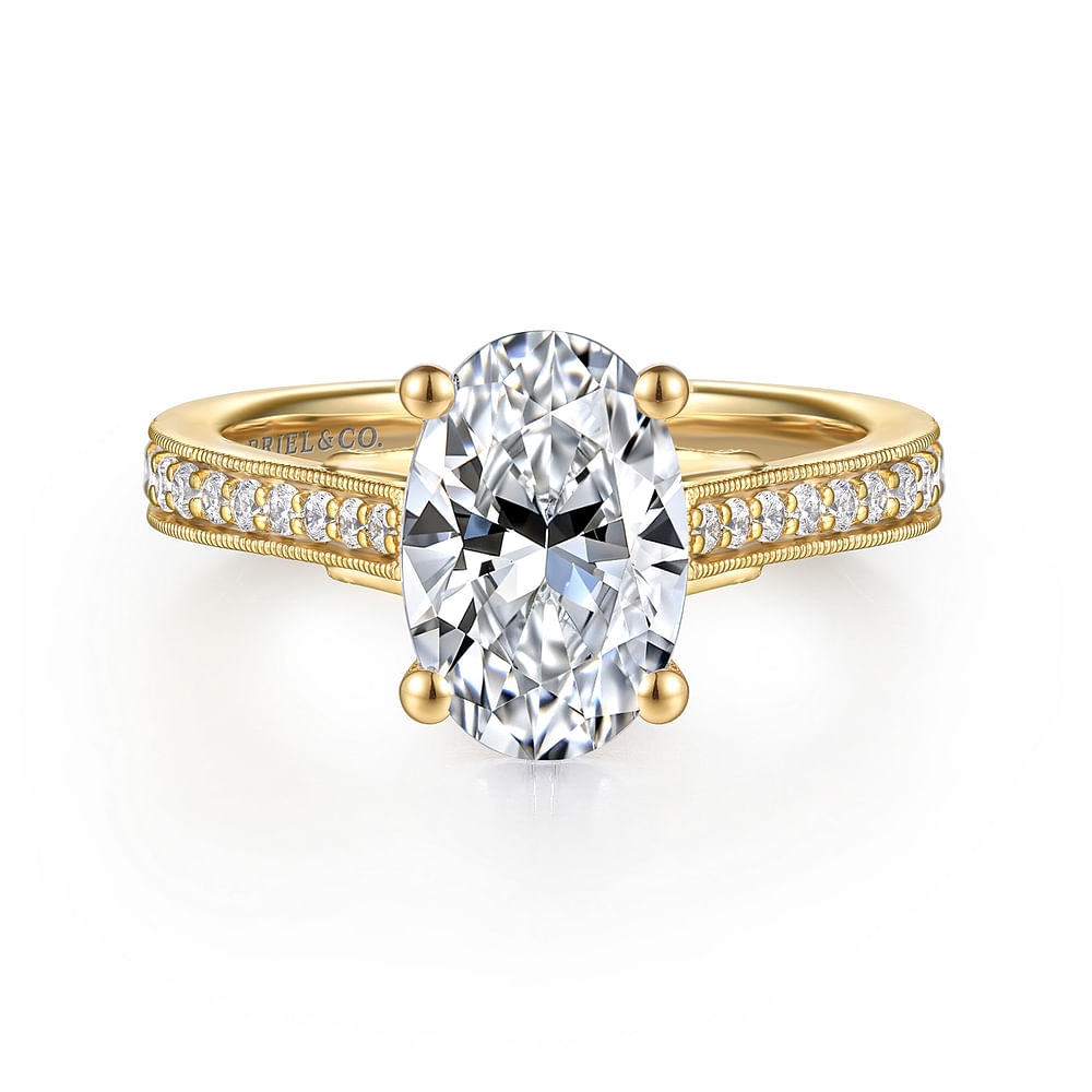 14K Yellow Gold Vintage Pave Oval Diamond Semi-Mount Ring 0.25CTW.