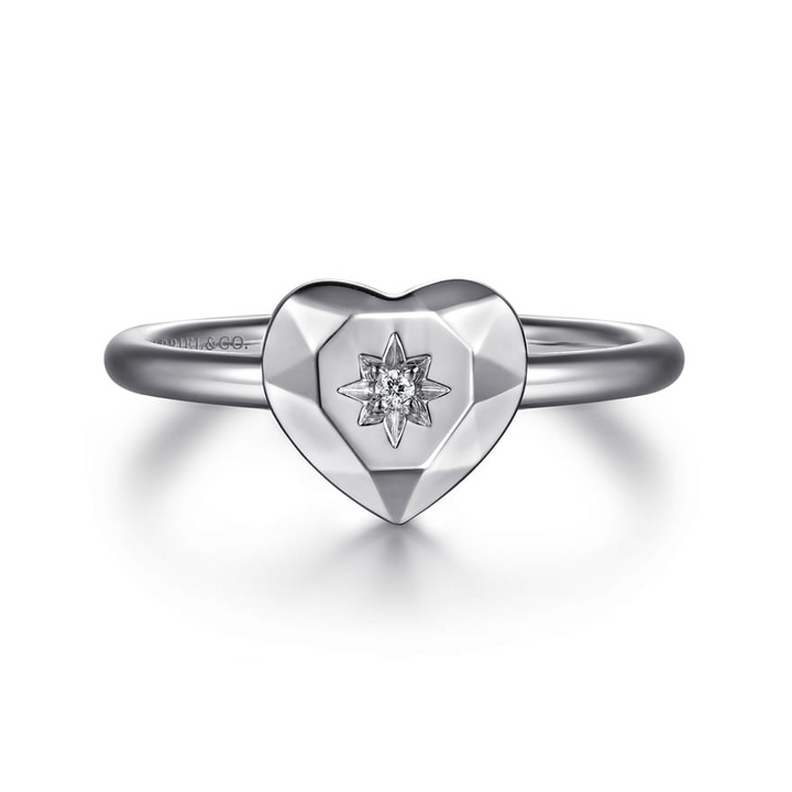 Sterling Silver Diamond Cut Heart Ladies Ring
