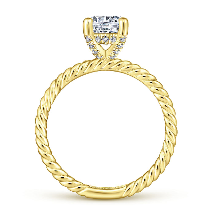 14K Yellow Gold Twist Hidden Halo Round Diamond Semi-Mount Ring .07CTW.