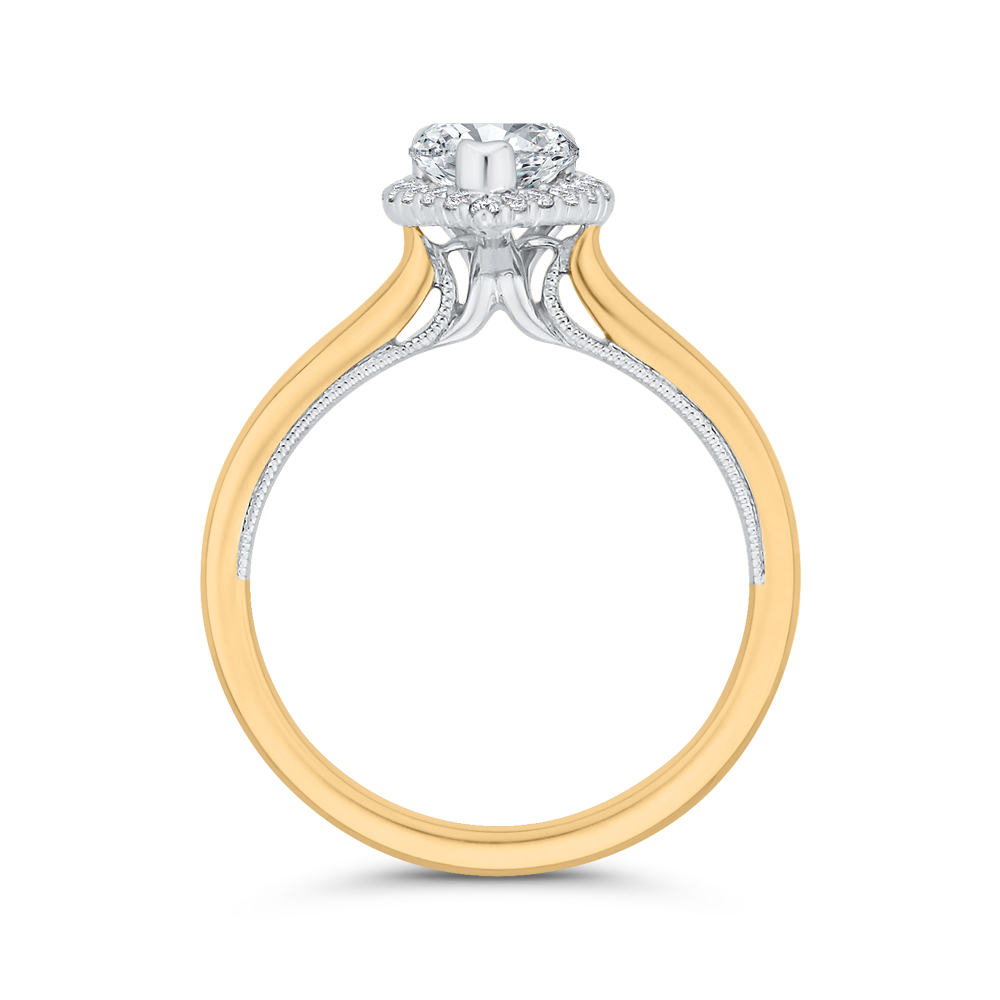 14K Yellow Gold Halo Straight Pear Diamond Semi-Mount Ring .20CTW.