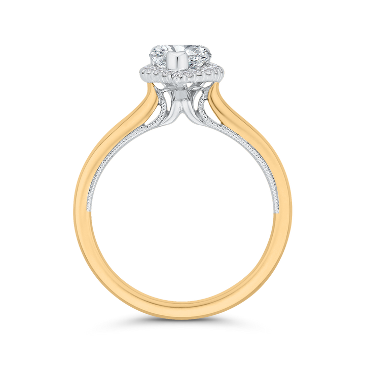 14K Yellow Gold Halo Straight Pear Diamond Semi-Mount Ring .20CTW.