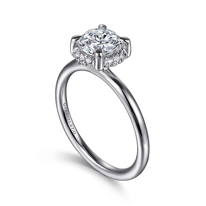 14K White Gold Halo Solitaire Round Diamond Semi-Mount Ring 0.06CTW.