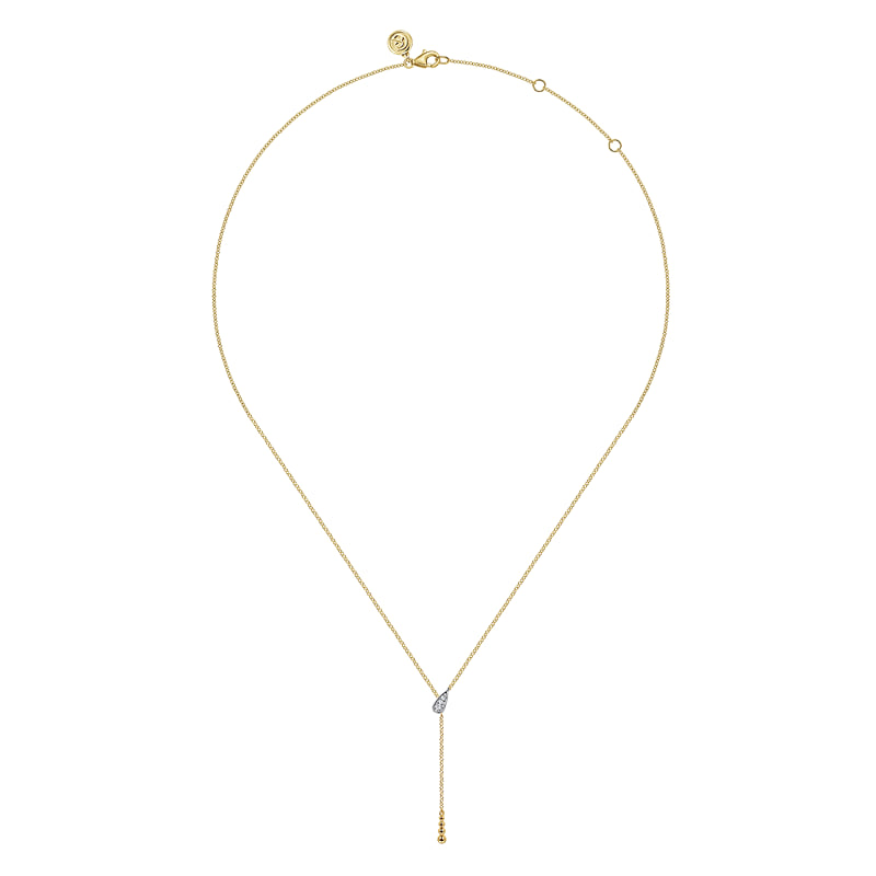 14K White & Yellow Gold Diamond Beaded Y Necklace (0.02 ctw)