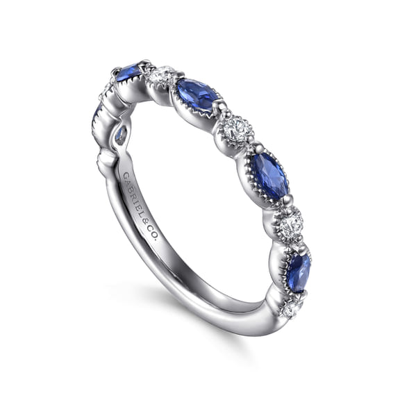 14K White Gold Sapphire and Diamond Wedding Band