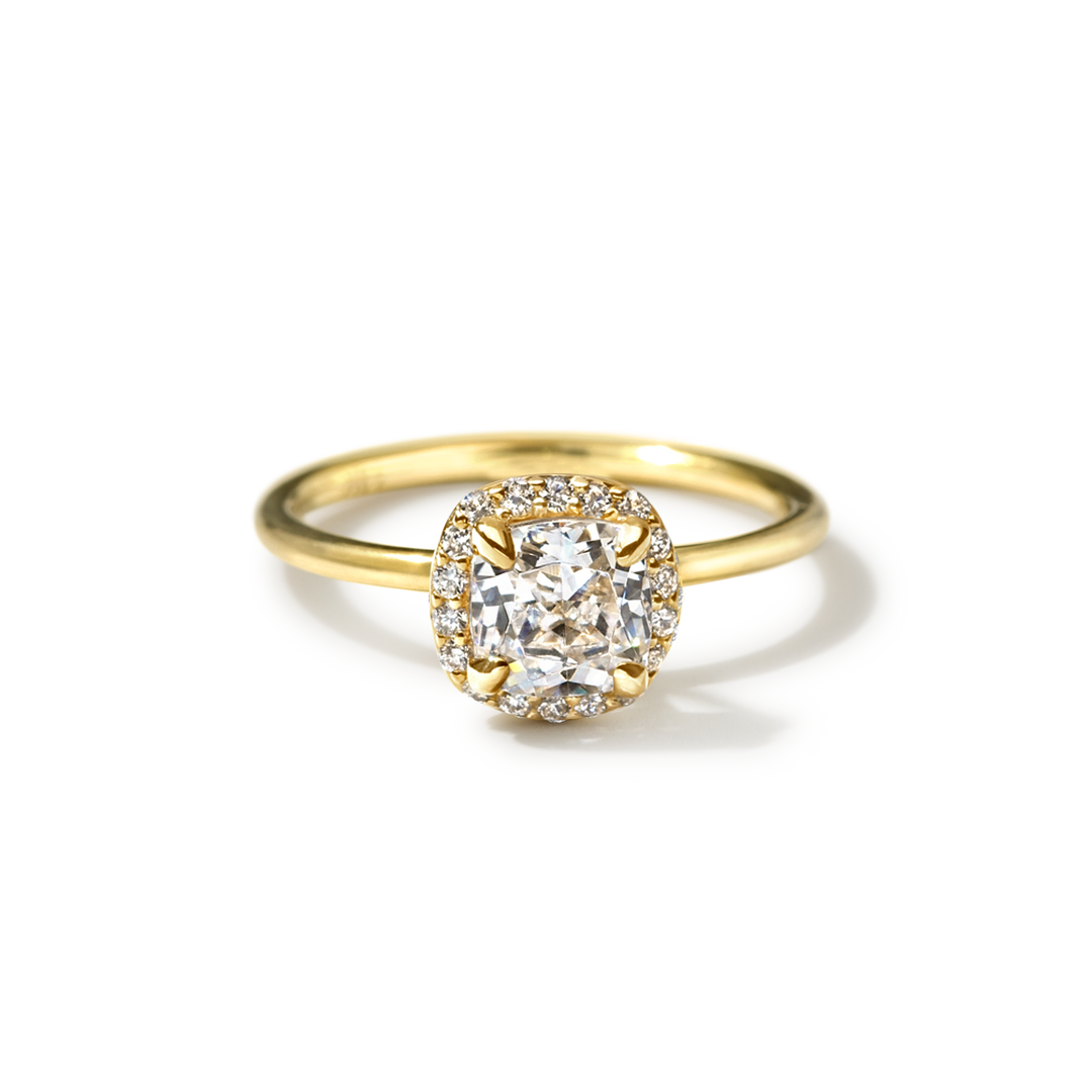 18k Gold Solitaire Halo Engagement Ring