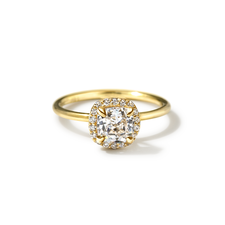 18k Gold Solitaire Halo Engagement Ring