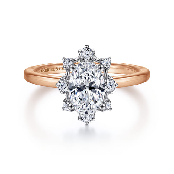 14K White-Rose Gold Halo Diamond Engagement Ring