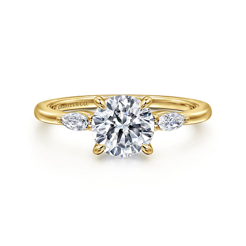 14K Yellow Gold Accented Round Diamond Semi-Mount Ring .17CTW. with Marquise Accents