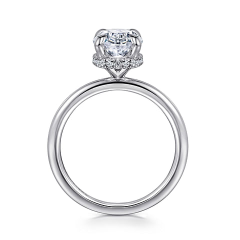 14K White Gold Solitaire Oval Diamond Semi-Mount Ring .13CTW.