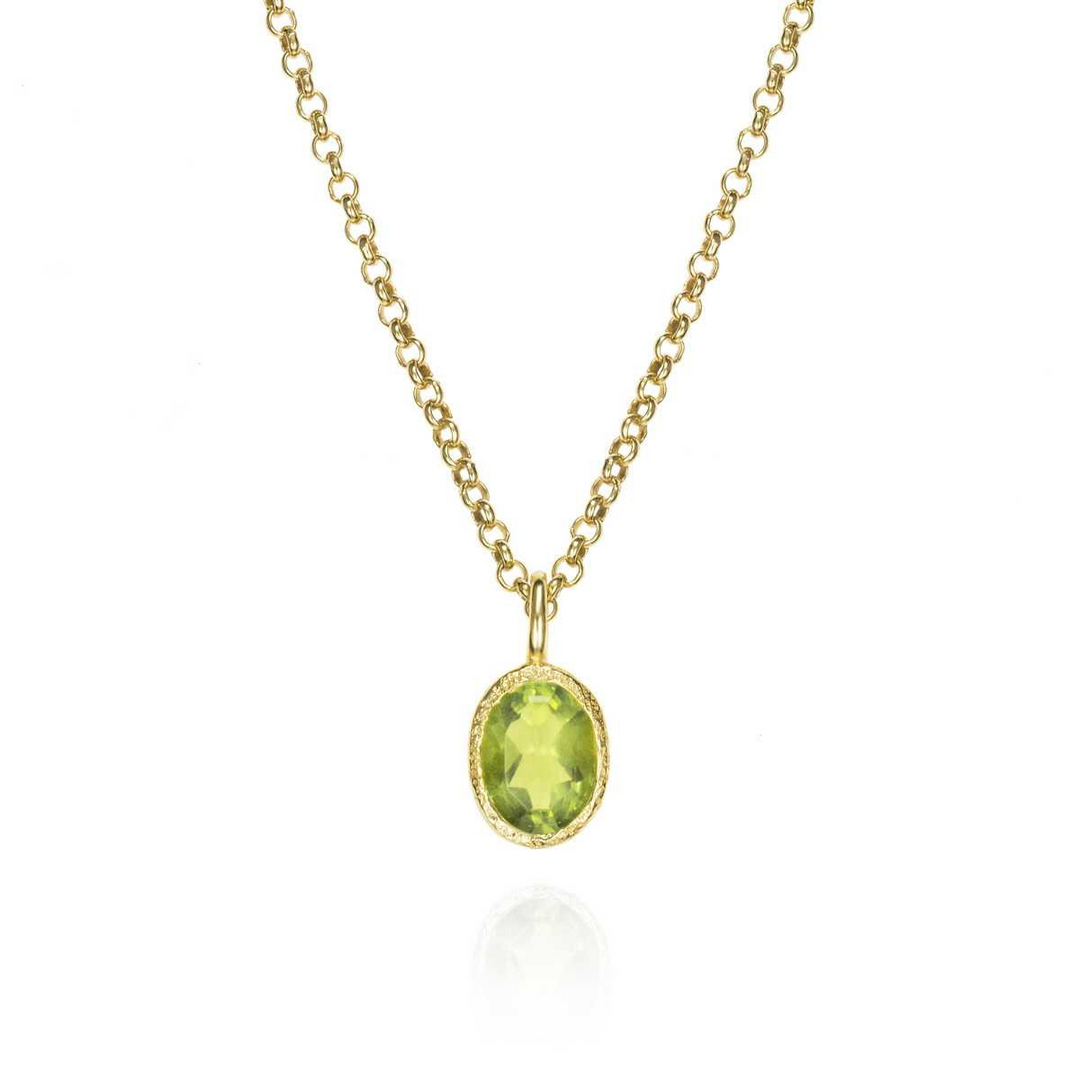 Sterling Silver Natural Peridot Pendant in 18k Gold Plating