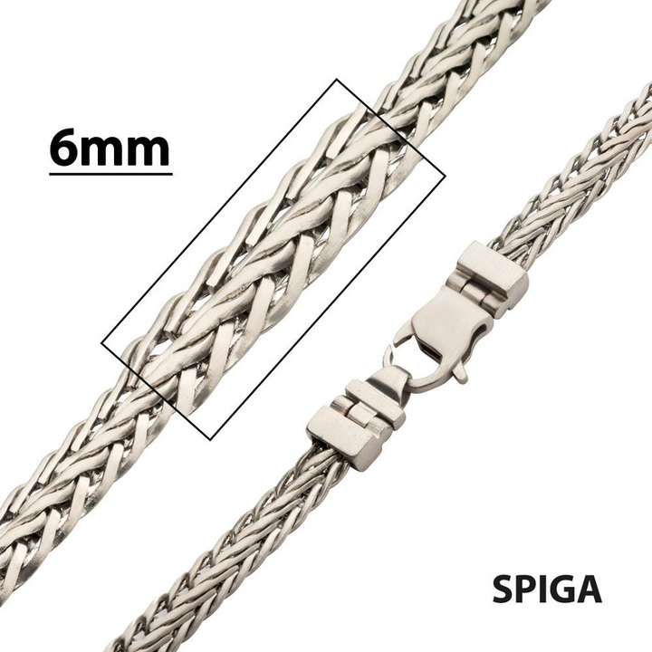 6mm Matte Diamond-Cut Spiga Chain Necklace (24 Inch)