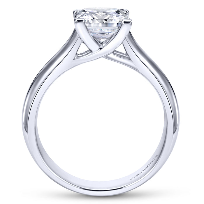 14K White Solitaire Wide Band Princess Diamond Semi-Mount Ring