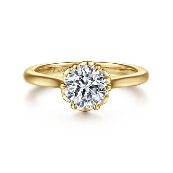 14K Yellow Gold 6 Prong Round Diamond Engagement Ring