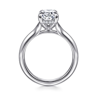 14K White Gold Oval Hidden Halo Split Shank Engagement Ring Setting