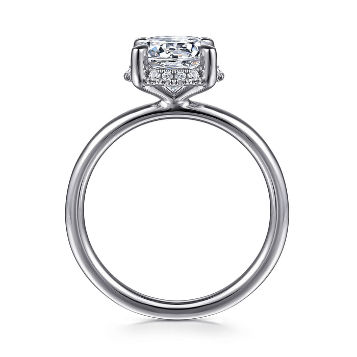 14K White Gold Halo Solitaire Round Diamond Semi-Mount Ring 0.08CTW.