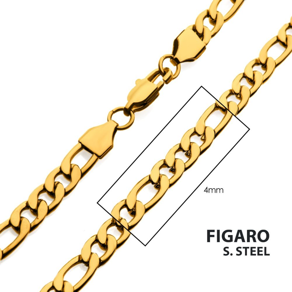 4mm 18Kt Gold Plated Figaro Chain Necklace 24"