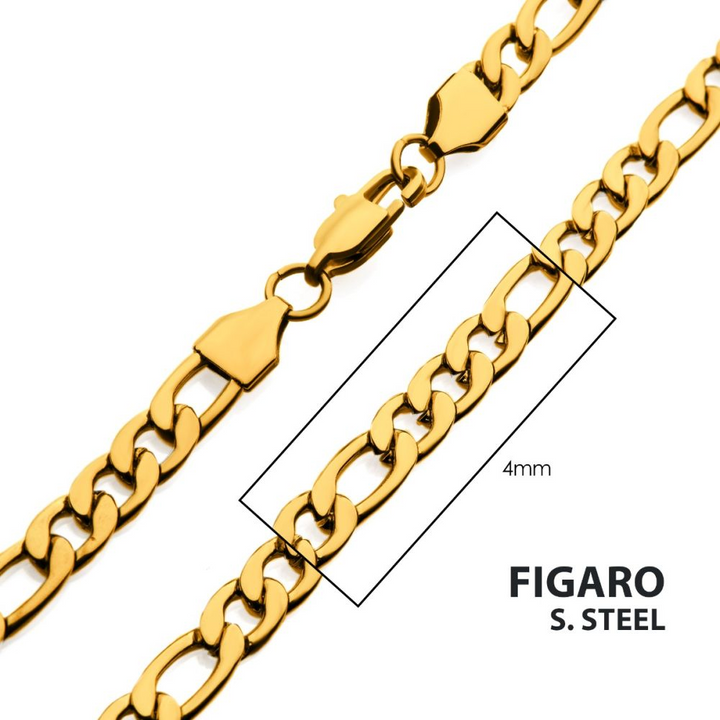 4mm 18Kt Gold Plated Figaro Chain Necklace 24"
