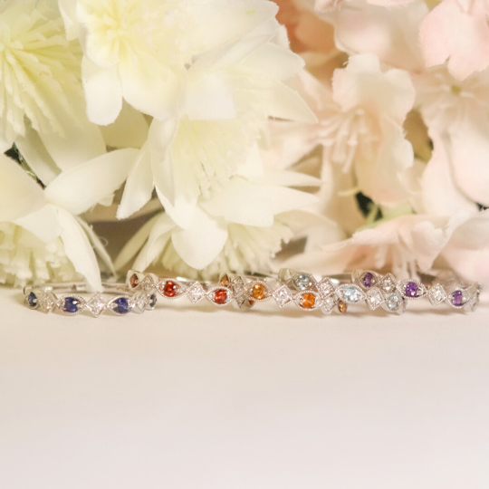 10K White Gold Natural Garnet Stackable Ring