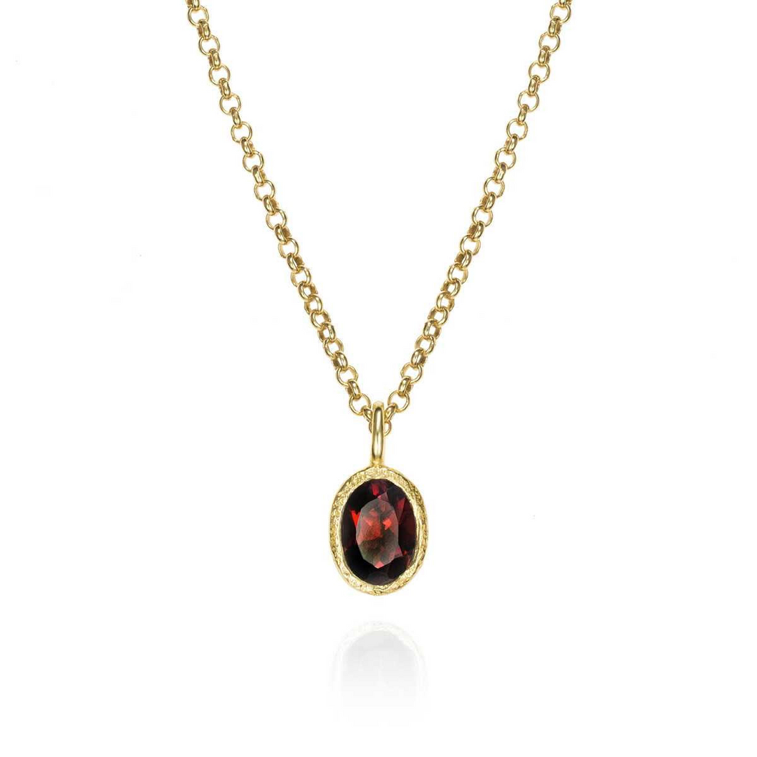 Sterling Silver Natural Garnet Pendant in 18k Gold Plating