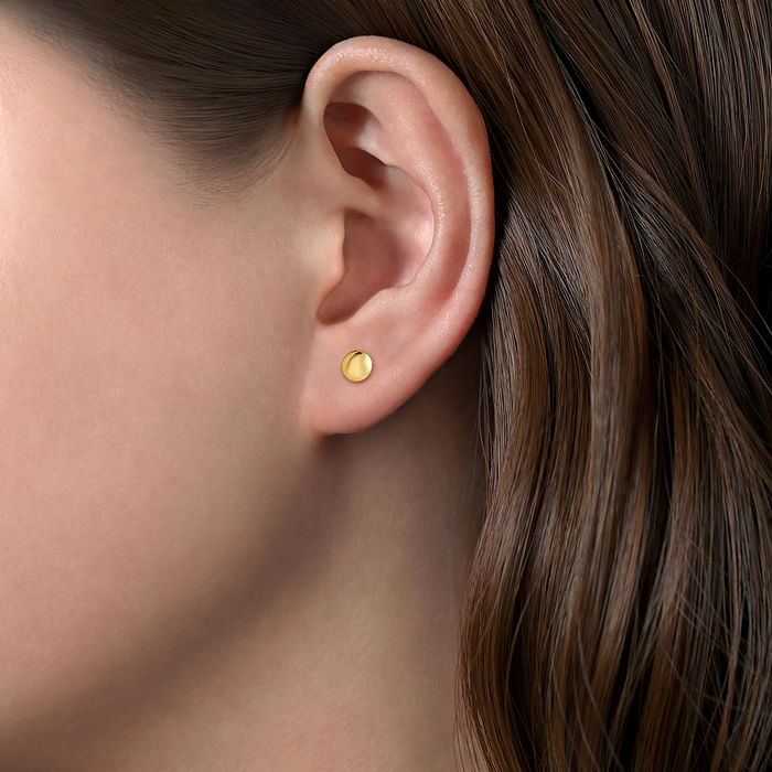 14K Yellow Gold Button Fashion Stud Earrings