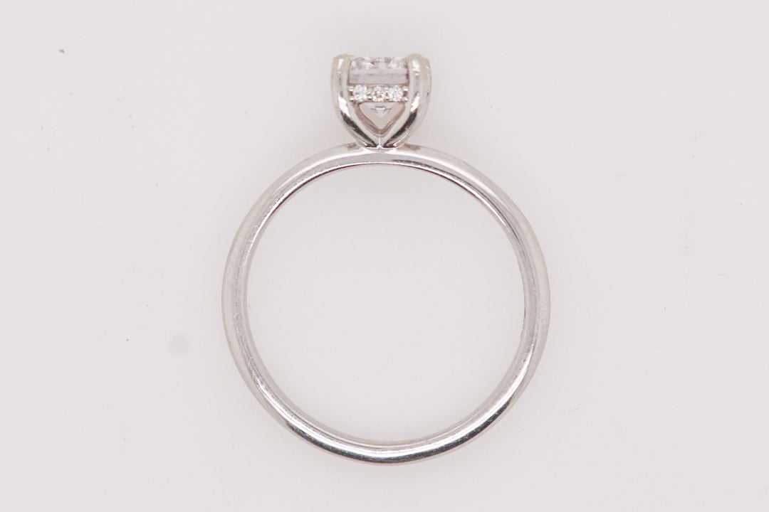 14K White Gold Solitaire Hidden Halo Round Diamond Semi-Mount Ring 0.04CTW.