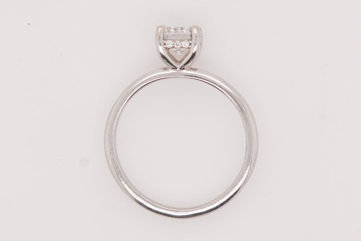 14K White Gold Solitaire Hidden Halo Round Diamond Semi-Mount Ring 0.04CTW.