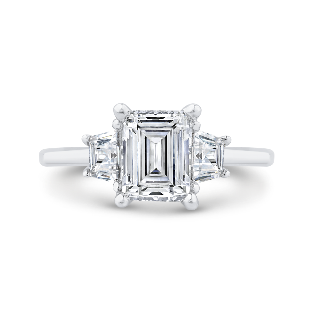 14K White Gold 3 Stone Emerald Diamond Semi-Mount Ring .25CTW.