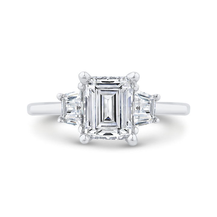 14K White Gold 3 Stone Emerald Diamond Semi-Mount Ring .25CTW.