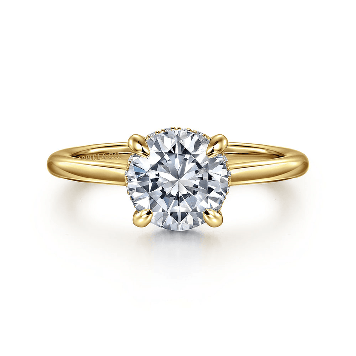 14K Yellow Gold Solitaire Hidden Halo Round Diamond Semi-Mount Ring 0.08CTW.