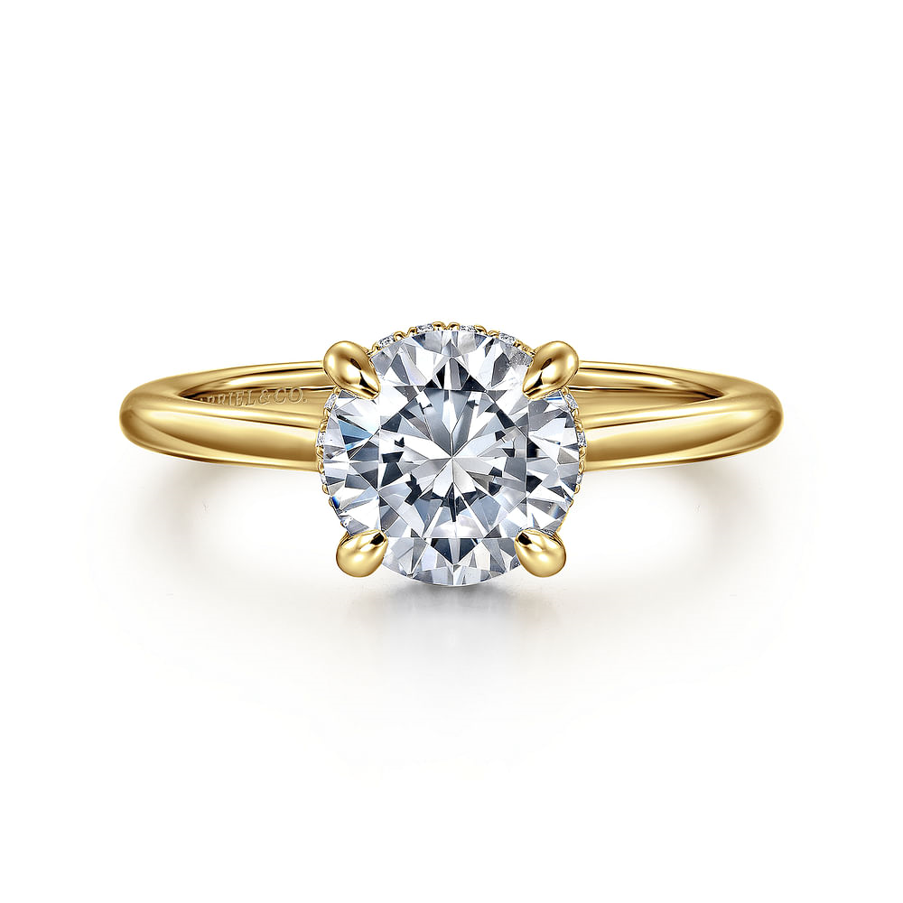 14K Yellow Gold Solitaire Hidden Halo Round Diamond Semi-Mount Ring (0.08CTW.)