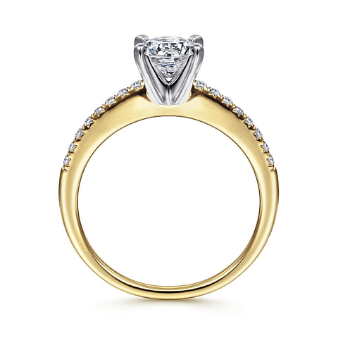 14K Yellow Gold Solitaire Accented Round Diamond Semi-Mount Ring .15CTW.