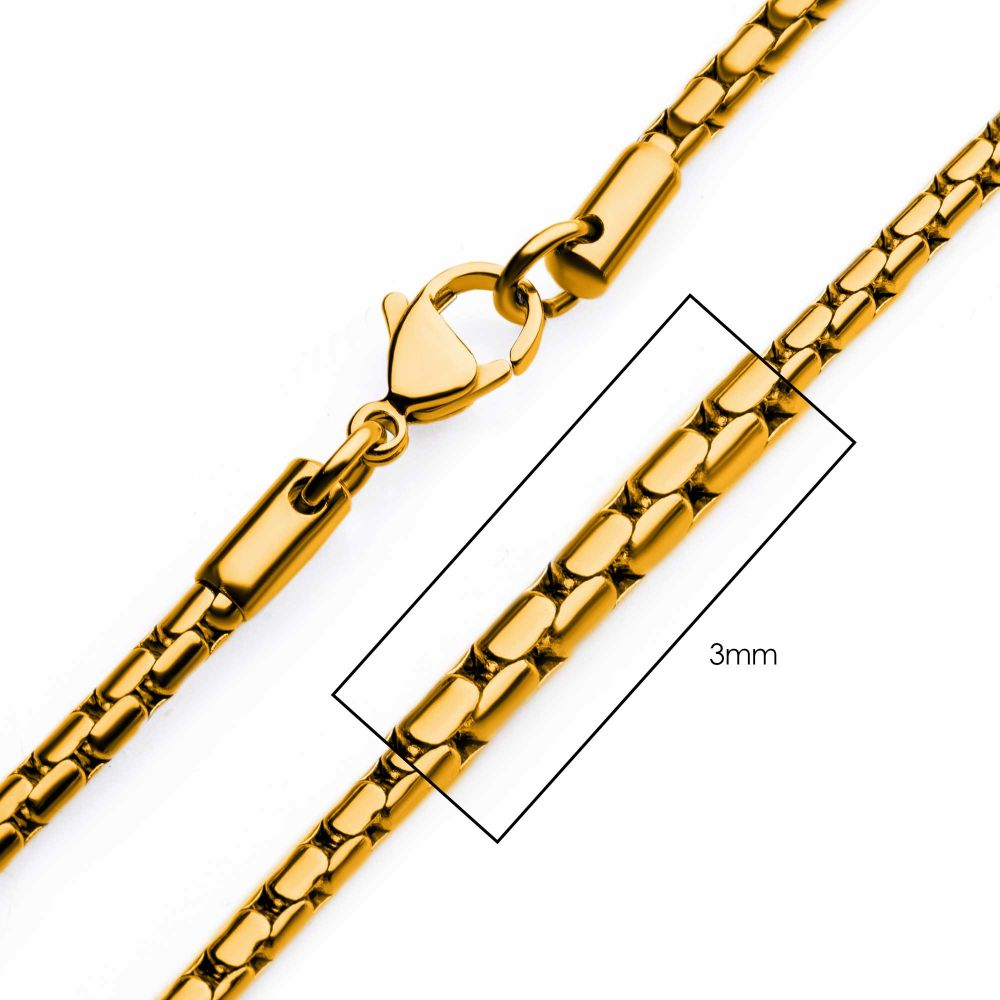 3mm 18K Gold IP Boston Link Chain Necklace