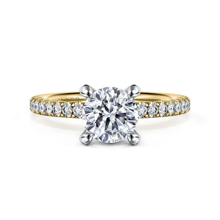 14K Yellow Gold Straight Accented Round Diamond Semi-Mount Ring 0.27CTW.