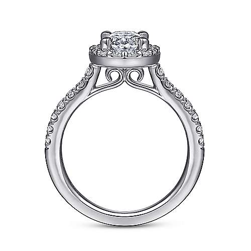 14K White Gold Halo Accented Oval Diamond Semi-Mount Ring 0.53CTW.