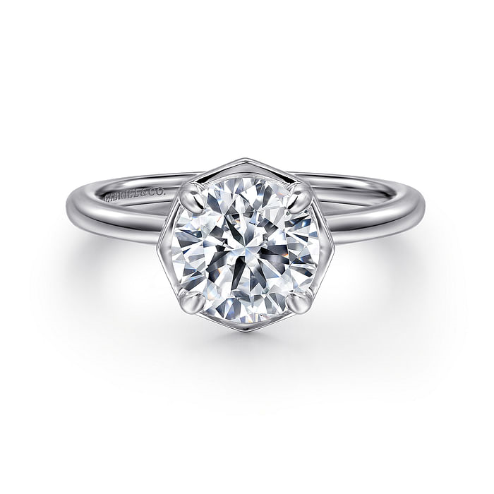 14K White Gold Solitaire Round Diamond Semi-Mount Ring .06CTW.