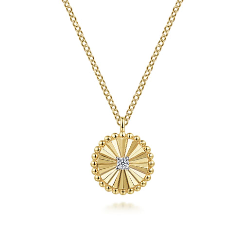 14K Yellow Gold 0.03CTW. Natural Diamond Disk Pendant Necklace
