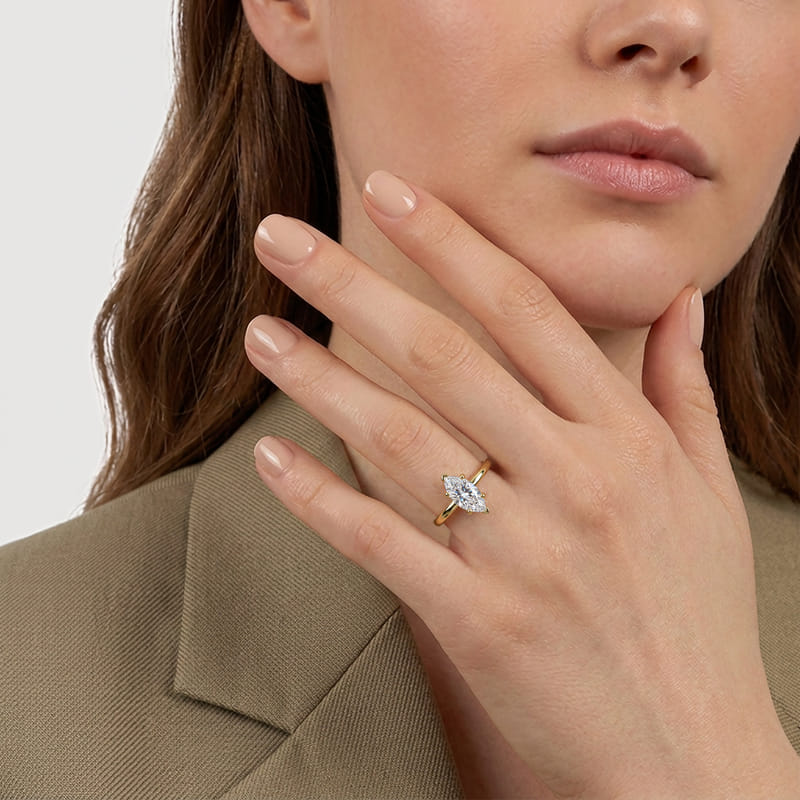 14K Yellow Gold Marquise Solitaire Engagement Ring Setting