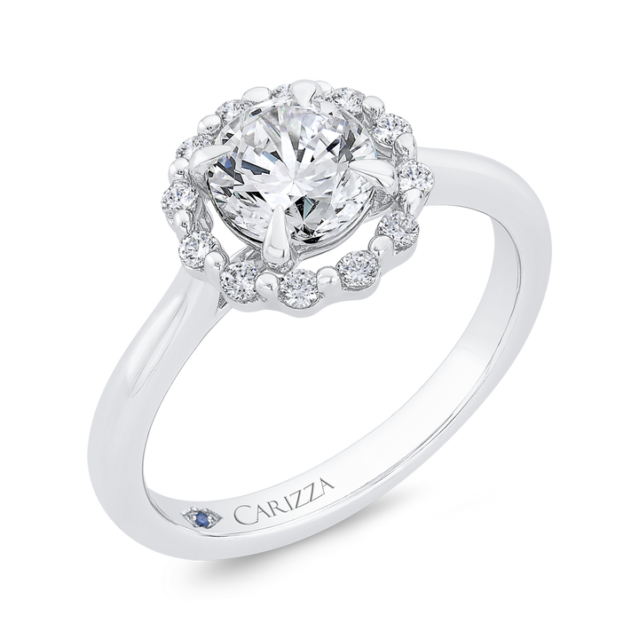 14K White Gold Halo Straight Round Diamond Semi-Mount Ring .20CTW.