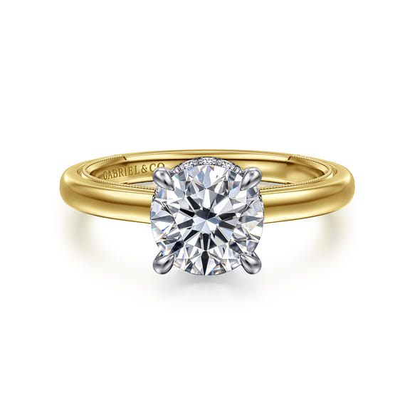 14K Two-Tone Gold Round Hidden Halo Engagement Ring Setting (0.10CTW)